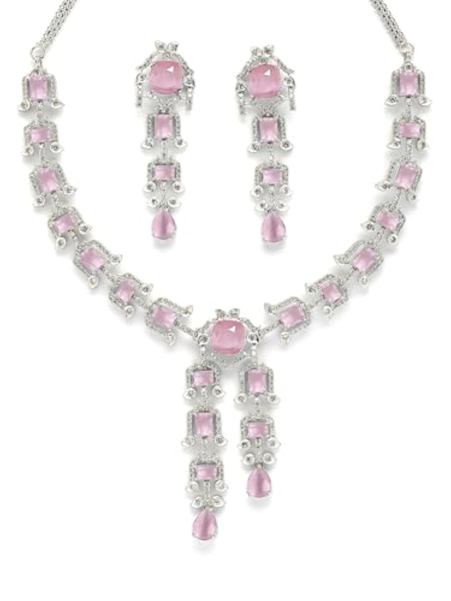 Silver-Plated American Diamond Jewellery Set